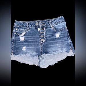 Refuge Blue Distressed Jean Shorts Raw Hem